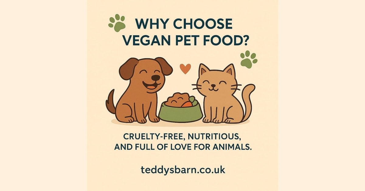 Happy dog and cat with vegan pet food bowl